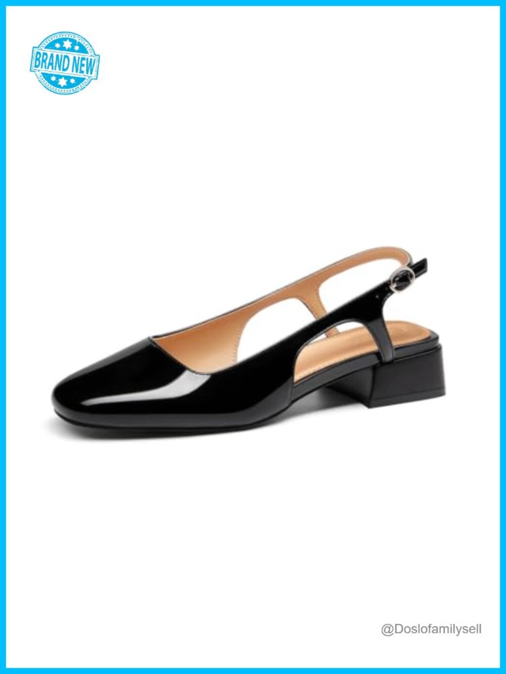Coutgo Womens Slingback Chunky Low Heels Closed Square Toe Pumps Faux Leather